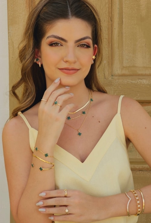 MIX DE PULSEIRAS DE TREVOS MALAQUITA | WELCOME SPRING 2024