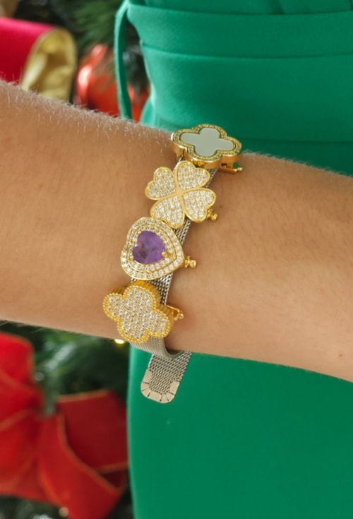 MIX COM PULSEIRA RELÓGIO E PINGENTES CRAVEJADOS | CELEBRAR 2024
