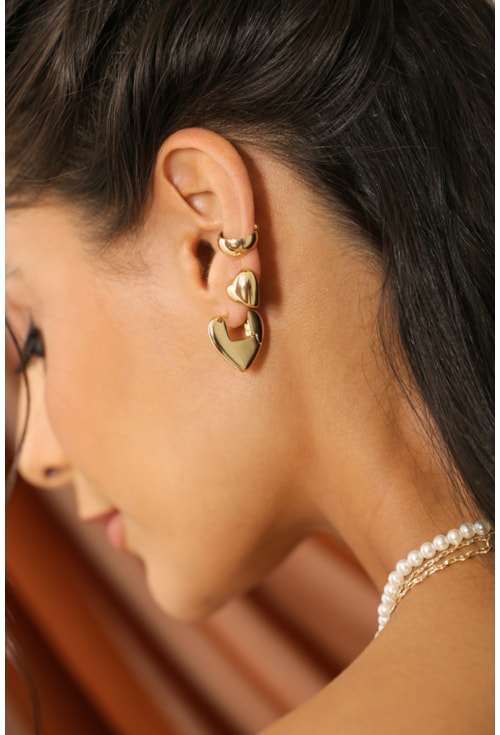 MIX DE BRINCO DE CORAÇÃO E PIERCING NO OURO l REALIZE