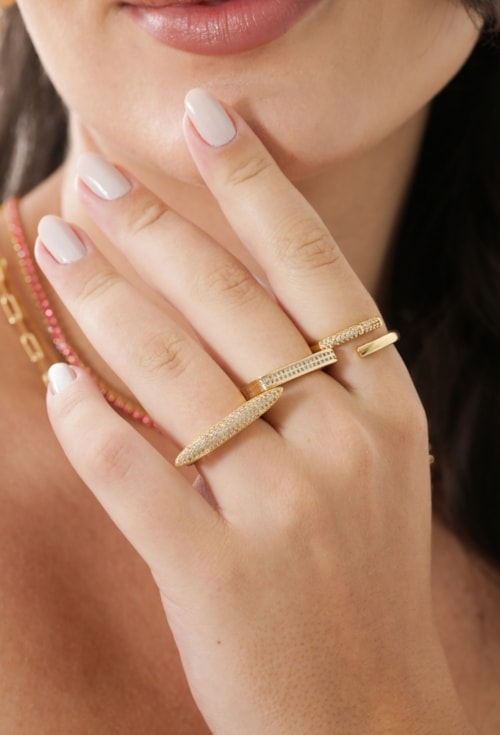 MIS DE ANÉIS LUXO CRAVEJADO COM ZIRCONIAS NO OURO l AFETO