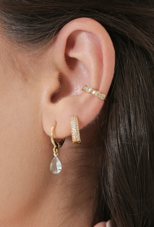 MIX DE BRINCOS E PIERCING CRAVEJADO NO OURO l AFETO