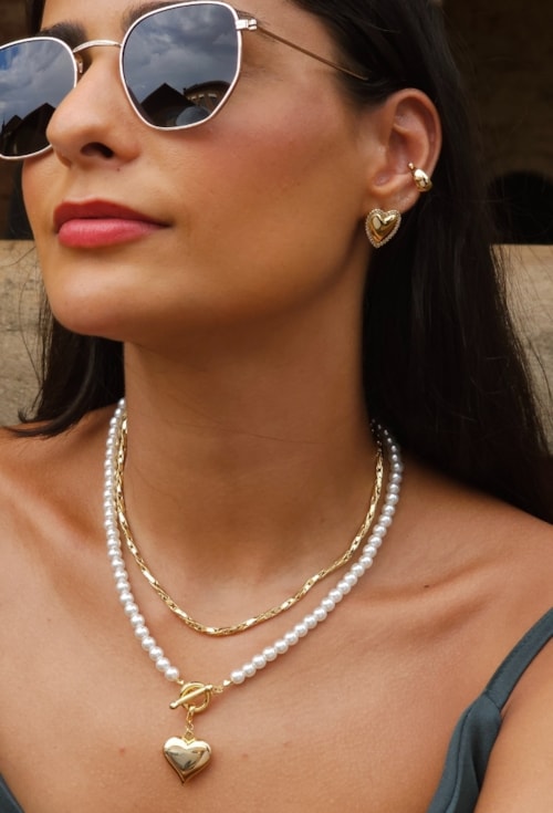 MIX DE BRINCO CORAÇÃO CRAVEJADO COM PIERCING LISO l ESSENZA