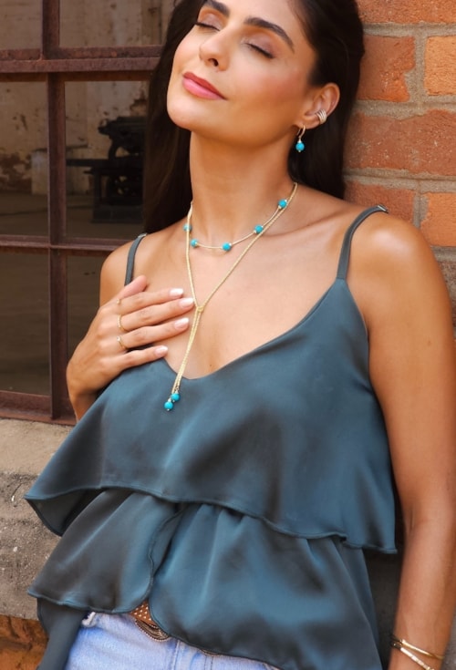 MIX DE CONJUNTO COM PEDRA HOWLITA TURQUESA NO OURO l ESSENZA
