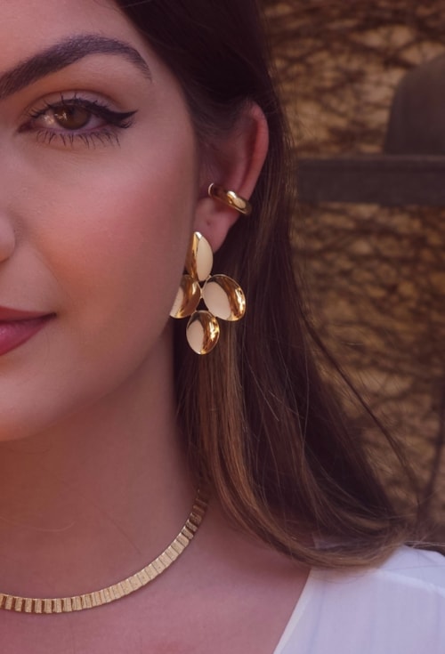 MIX DE BRINCO ORGÂNICO COLAR E PULSEIRA  OURO | LA DOLCE VITA