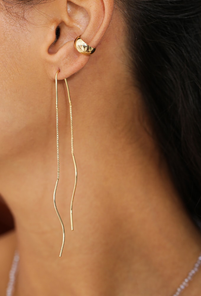 MIX DE BRINCO FIO AGULHA COM PIERCING LISO NO OURO l REALIZE