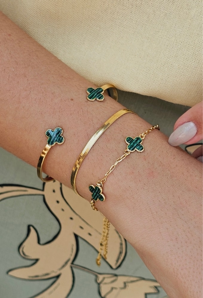 MIX DE PULSEIRAS DE TREVOS MALAQUITA | WELCOME SPRING 2024