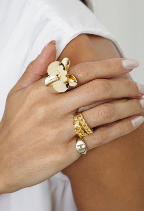 ANEL  AJUSTÁVEL FLOR ORQUÍDEA NO OURO AN600-O