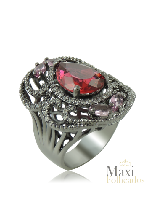 ANEL COM CRISTAL PINK NO GRAFITE MALBEC CJ331/A