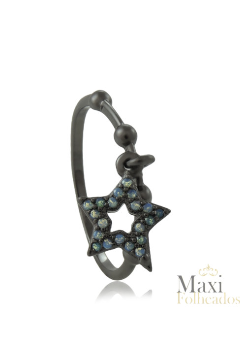 ANEL COM PINGENTE ESTRELA COM ZIRCÔNIA TURQUESA NO GRAFITE AN377 ANEL COM PINGENTE ESTRELA COM ZIRCÔNIA TURQUESA NO GRAFITE AN377