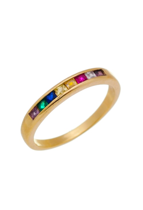 ANEL COM ZIRCÔNIAS COLORS NO OURO AN070-O