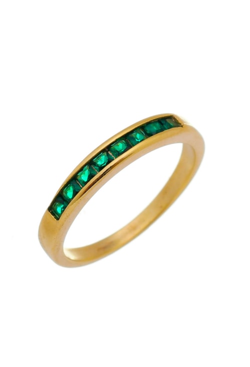 ANEL COM ZIRCÔNIAS ESMERALDA NO OURO AN070-O