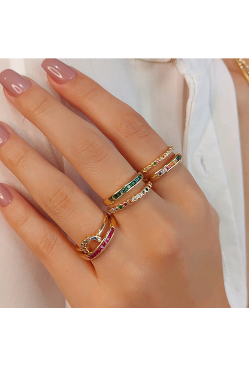 ANEL COM ZIRCÔNIAS PINK NO OURO AN070-O