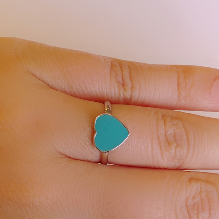 ANEL CORAÇÃO ESMALTADO AZUL TIFFANY NO RÓDIO AM001 ANEL CORAÇÃO ESMALTADO AZUL TIFFANY NO RÓDIO AM001