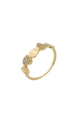 Produto ANEL DE CORAÇÃO LISO E CRAVEJADO NO OURO AN499-O