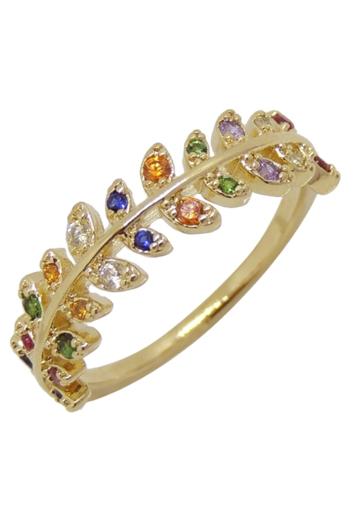 ANEL DE FOLHAS CRAVEJADAS COLORS AN102-O