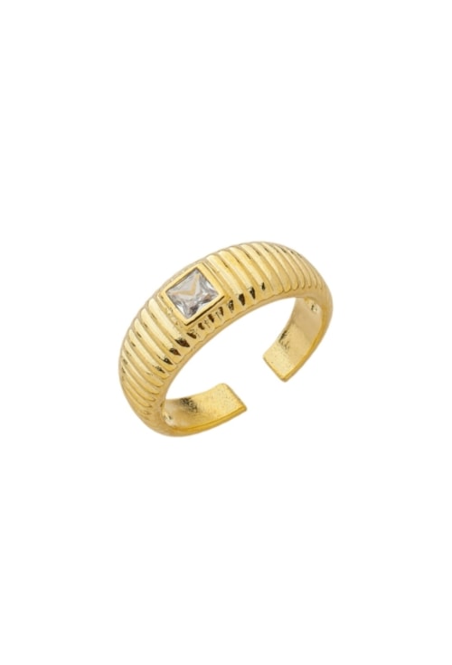 ANEL DOURADO COM PEDRA QUADRADA CRISTAL AN549-O