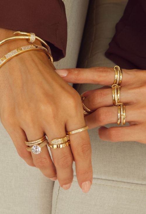 ANEL DUPLO APARADOR CRAVEJADO FINO DOURADO AN597-O ANEL DUPLO APARADOR CRAVEJADO FINO DOURADO AN597-O