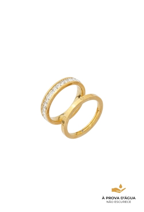 ANEL DUPLO INSPIRAÇÃO CRAVEJADO DOURADO EM AÇO INOX AN556-AD