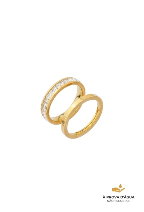 ANEL DUPLO INSPIRAÇÃO CRAVEJADO DOURADO EM AÇO INOX AN556-AD