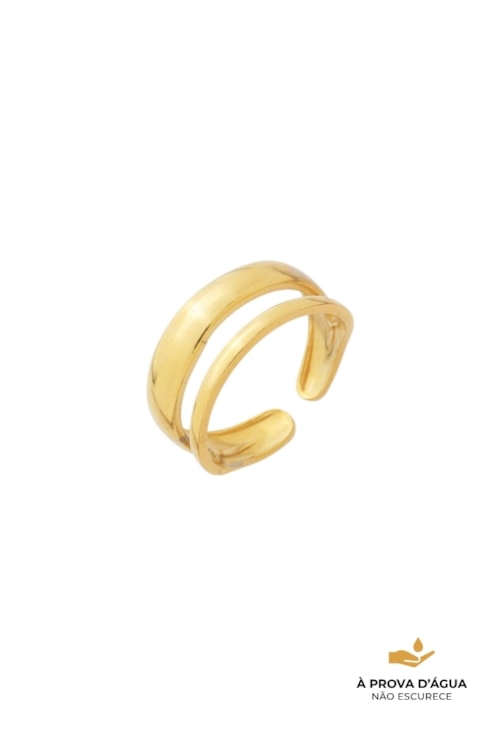 ANEL DUPLO LISO AJUSTÁVEL EM AÇO DOURADO AN578-AD
