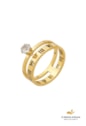 ANEL DUPLO SOLITÁRIO 4MM + ALIANÇA ROMANA AÇO INOX DOURADO AN586-AD