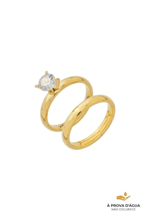 ANEL DUPLO SOLITÁRIO 6MM + ALIANÇA LISA AN587-AD