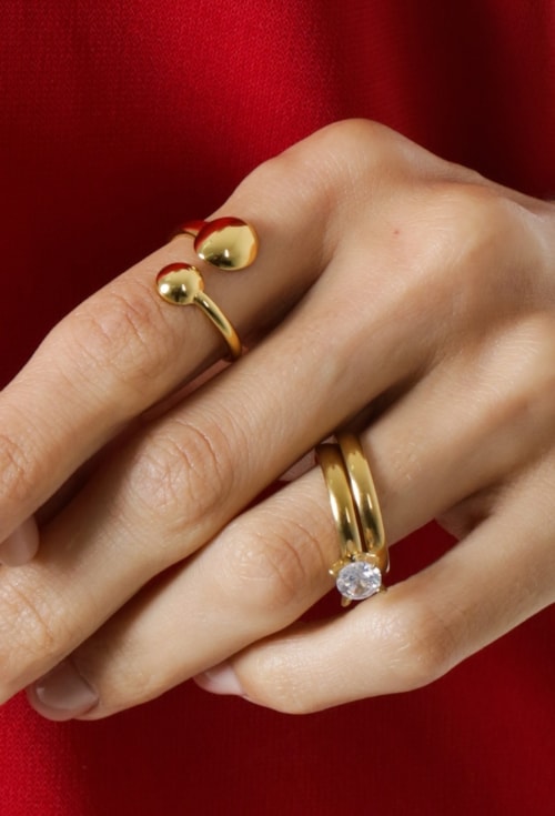 ANEL DUPLO SOLITÁRIO 6MM + ALIANÇA LISA AN587-AD