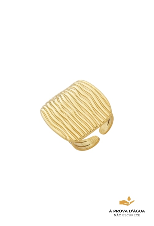 ANEL LARGO DOURADO TEXTURIZADO EM AÇO INOX AN553-AD