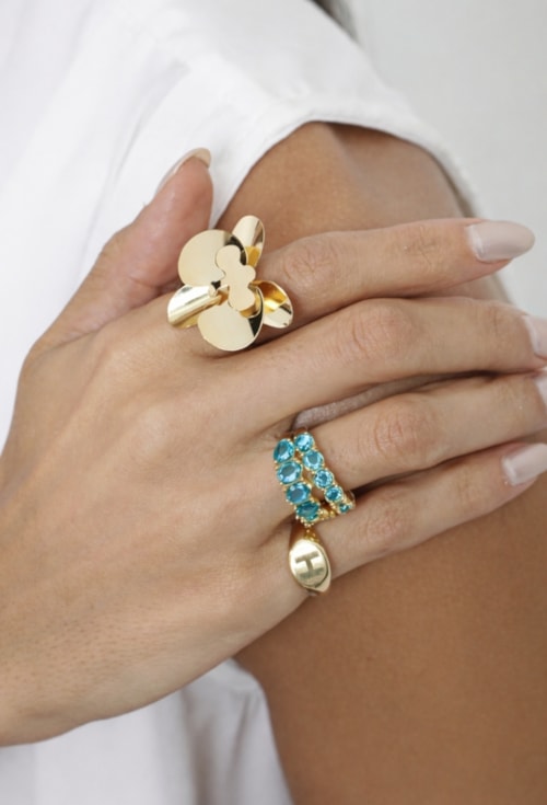 ANEL MEIA ALIANÇA OVAL CRISTAL AZUL PARAÍBA OURO AN611-O