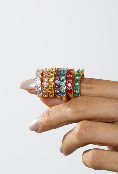 ANEL MEIA ALIANÇA REDONDA CRISTAL KUNZITA OURO AN612-O