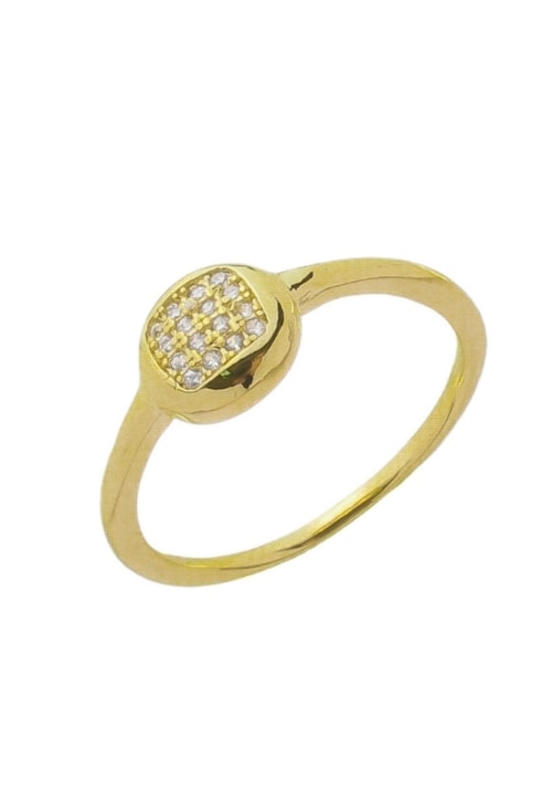 ANEL MINIMALISTA COM QUADRADO CRAVEJADO NO OURO AN428-O