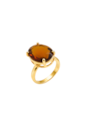 ANEL OVAL COM PEDRA MARROM BANHADO A OURO AN667-O
