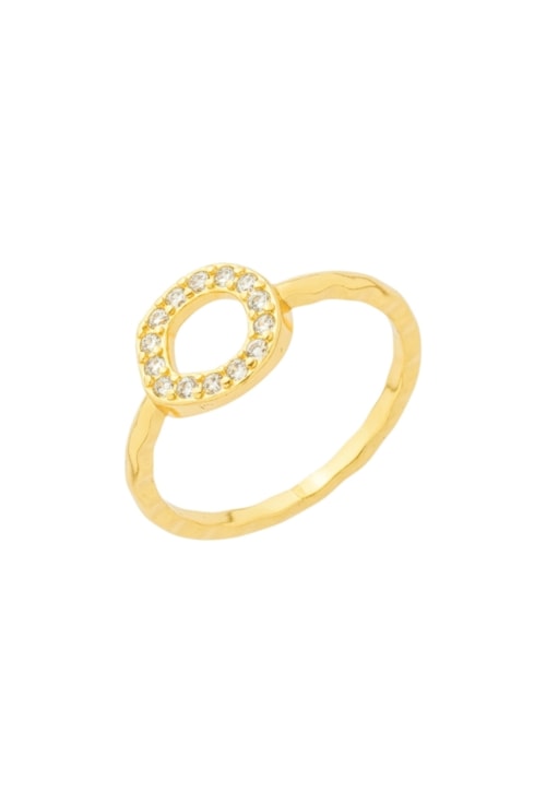 ANEL REDONDO VAZADO COM ZIRCÔNIAS OURO AN609-O