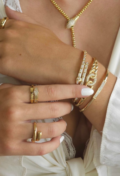 ANEL REGULÁVEL INSPIRAÇÃO DE COBRA CRAVEJADO AN418-O