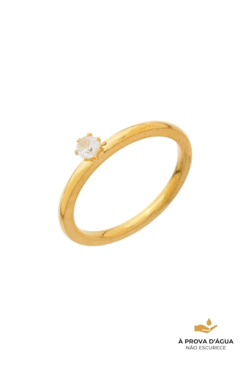 ANEL SOLITÁRIO COM PEDRA 3MM AÇO INOX DOURADO AN594-AD