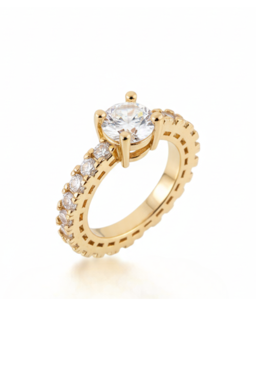 ANEL SOLITÁRIO COM ZIRCÔNIA REDONDA E LATERAIS CRAVEJADAS AN568-O ANEL SOLITÁRIO COM ZIRCÔNIA REDONDA E LATERAIS CRAVEJADAS AN568-O