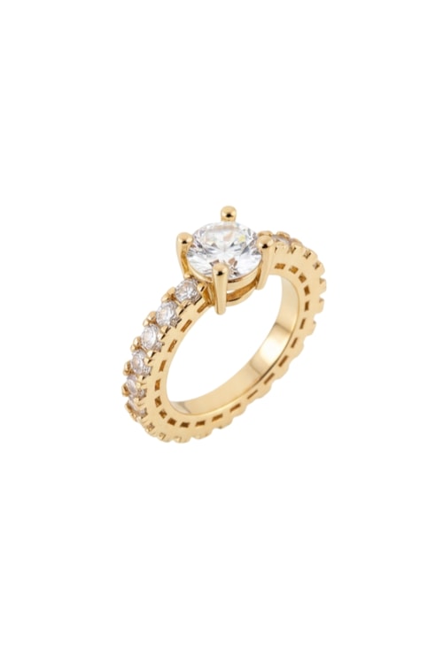 ANEL SOLITÁRIO COM ZIRCÔNIA REDONDA E LATERAIS CRAVEJADAS AN568-O