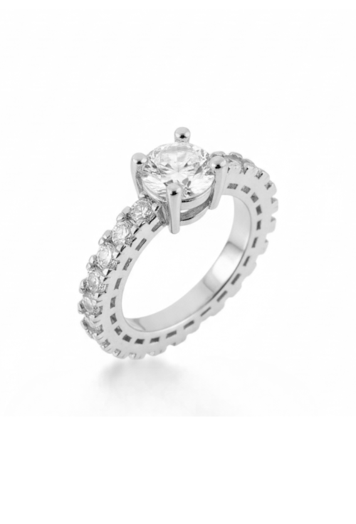 ANEL SOLITÁRIO COM ZIRCÔNIA REDONDA E LATERAIS CRAVEJADAS AN568-R