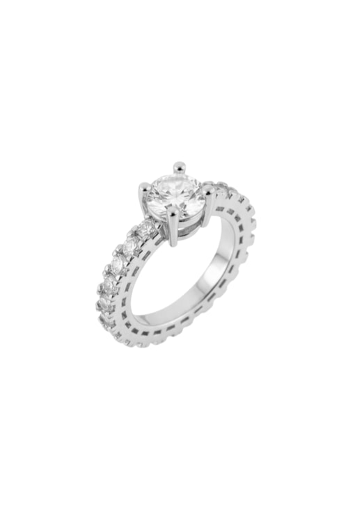 ANEL SOLITÁRIO COM ZIRCÔNIA REDONDA E LATERAIS CRAVEJADAS AN568-R