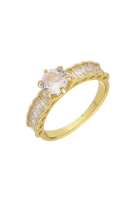 Produto ANEL SOLITÁRIO COM ZIRCÔNIAS NO OURO AN286-O