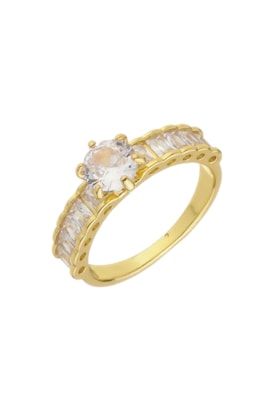 Produto ANEL SOLITÁRIO COM ZIRCÔNIAS NO OURO AN286-O