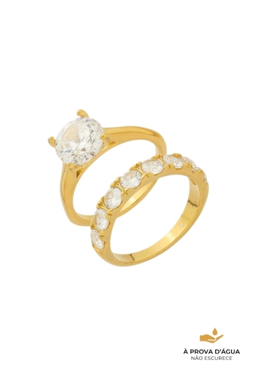 ANEL SOLITÁRIO CRAVEJADO DUPLO AÇO INOX DOURADO AN601-AD