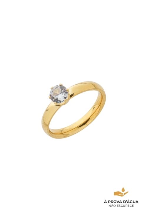 ANEL SOLITÁRIO EM AÇO INOX DOURADO AN555-AD