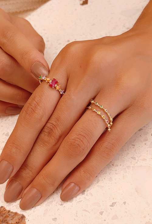 ANEL SOLITÁRIO PINK E ZIRCÔNIAS COLORIDAS AN218-O