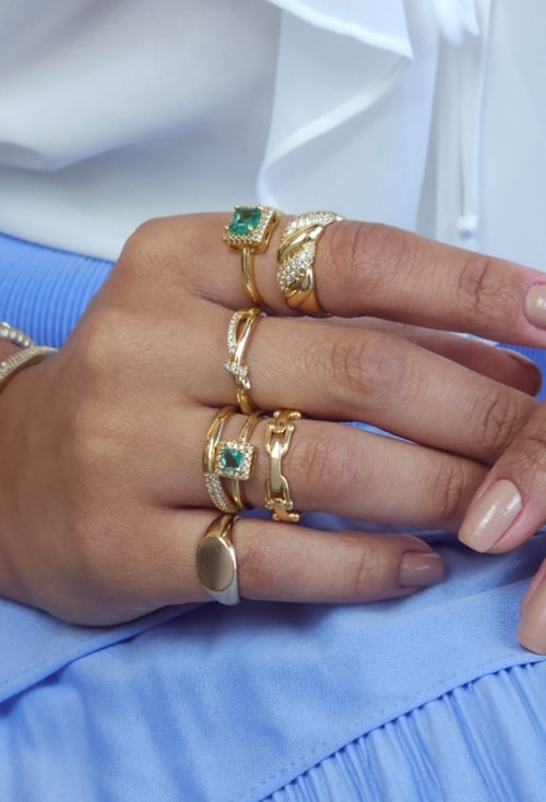 ANEL SOLITÁRIO QUADRADO REGULÁVEL PEDRA TURMALINA E ZIRCÔNIAS AN541-O