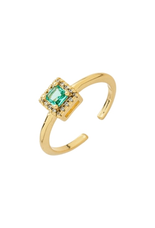 ANEL SOLITÁRIO QUADRADO REGULÁVEL PEDRA TURMALINA E ZIRCÔNIAS AN541-O