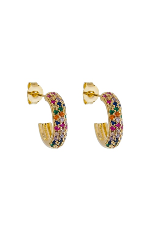 ARGOLINHA OVAL CRAVEJADA COLORIDA NO OURO BM1282-O