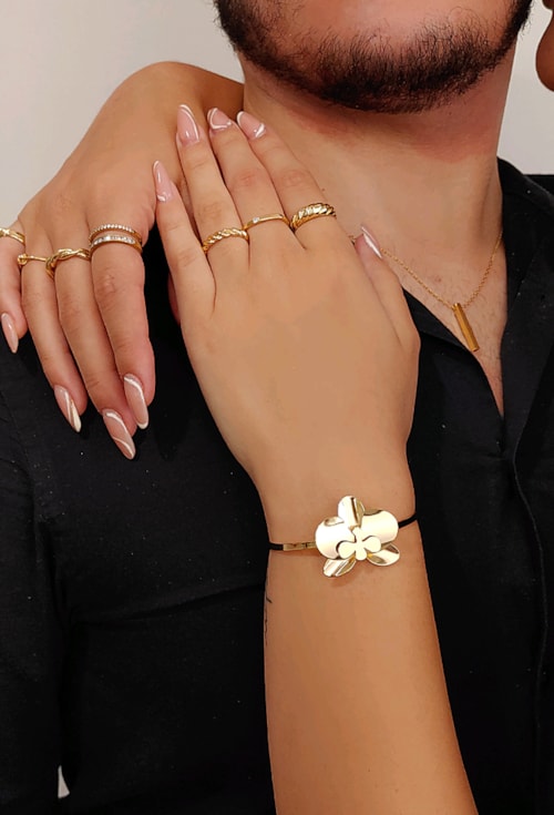 BRACELETE AJUSTÁVEL FLOR ORQUÍDEA PM222-O BRACELETE AJUSTÁVEL FLOR ORQUÍDEA PM222-O
