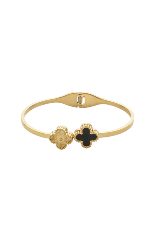 BRACELETE AJUSTÁVEL TREVO ÔNIX INOX DOURADO PM459-O BRACELETE AJUSTÁVEL TREVO ÔNIX INOX DOURADO PM459-O