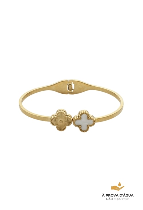 BRACELETE AJUSTÁVEL TREVO PEROLADO INOX DOURADO PM459-AD